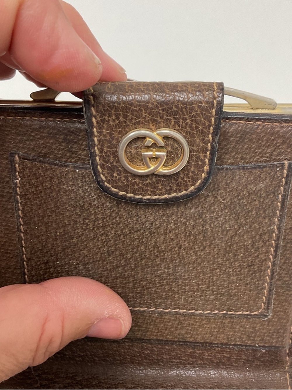 Gucci Vintage GG Supreme Wallet Brown Leather Trim Bifold Snap Coin Purse Italy - Picture 7 of 16